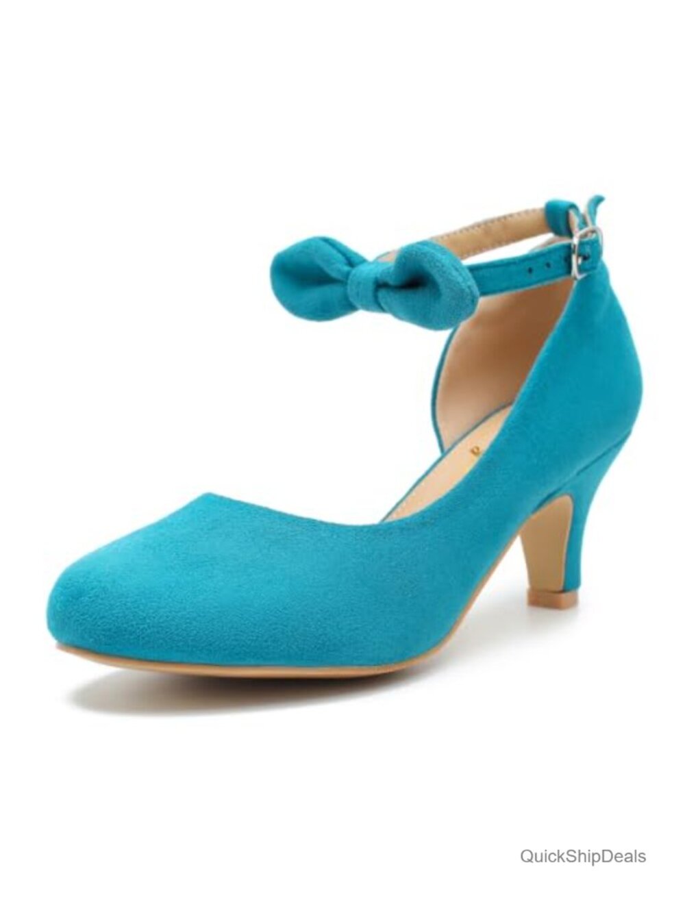 Mary Jane Bow Pumps Round Toe Kitten Heel Suede Dress Shoes